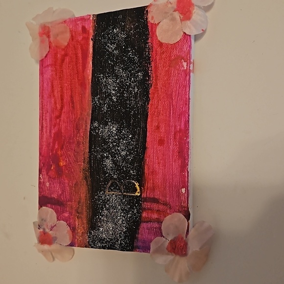 HAND CRAFTED 5 x 7 Barbie Core Abstract Painting Art Room Decor Unique Upcycled - Picture 5 of 17